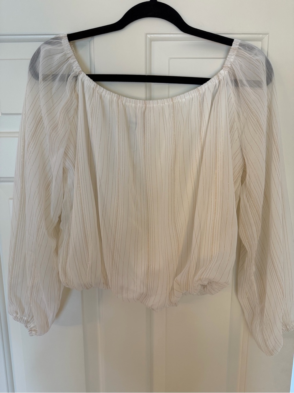 Francesca's Collections Cream Off-Shoulder Blouson Top